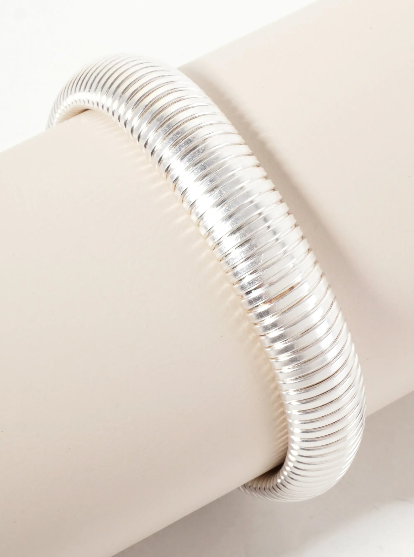 Textured Metal Adjustable Fold Clasp Stretch Bangle Bracelet