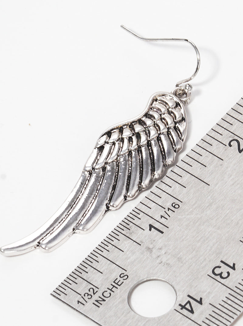Textured Metal Angel Wing Fish Hook Dangle Drop Earrings
