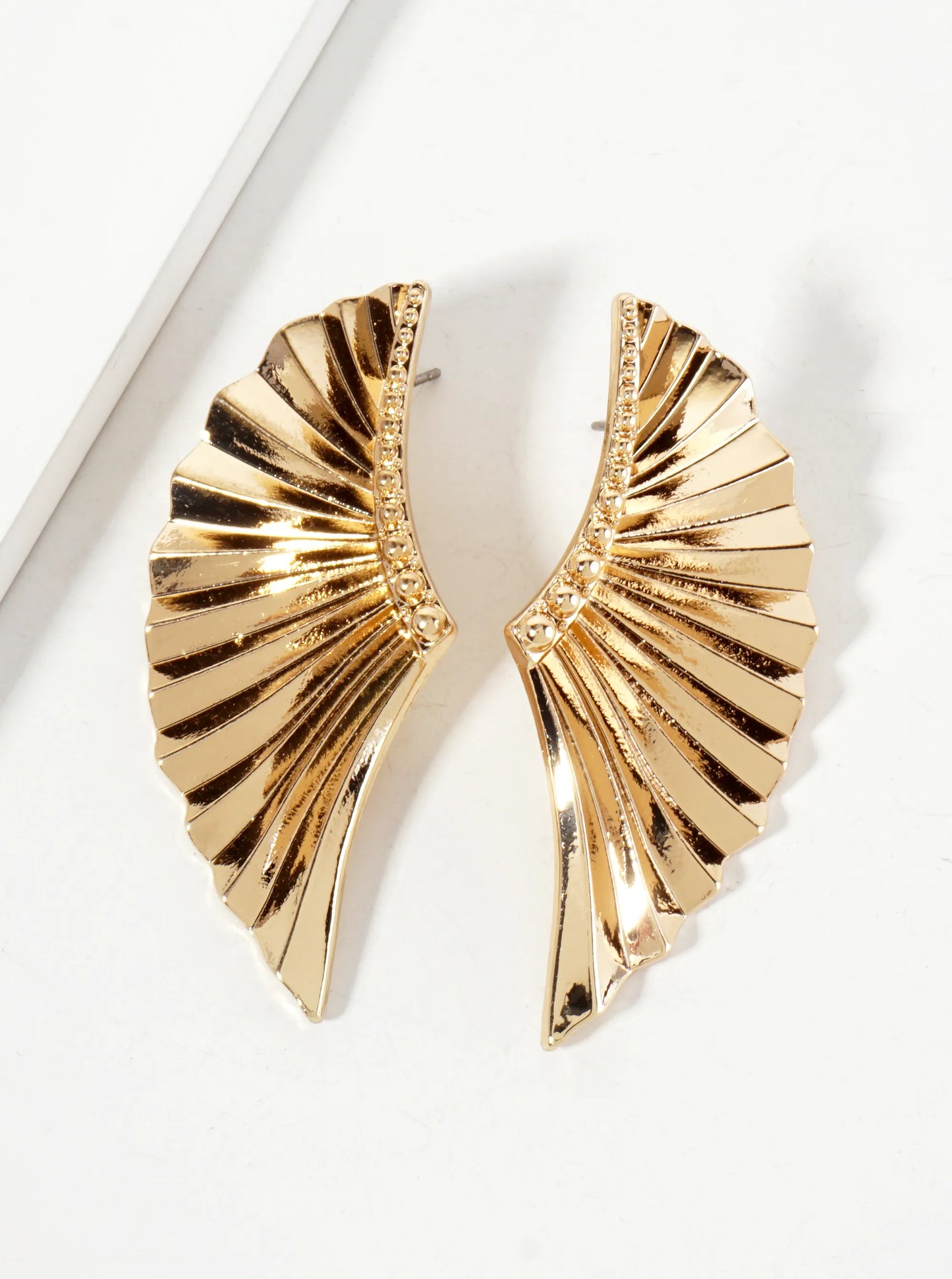 Textured Metal Angels Wings Statement Earrings With-Titanium-Post