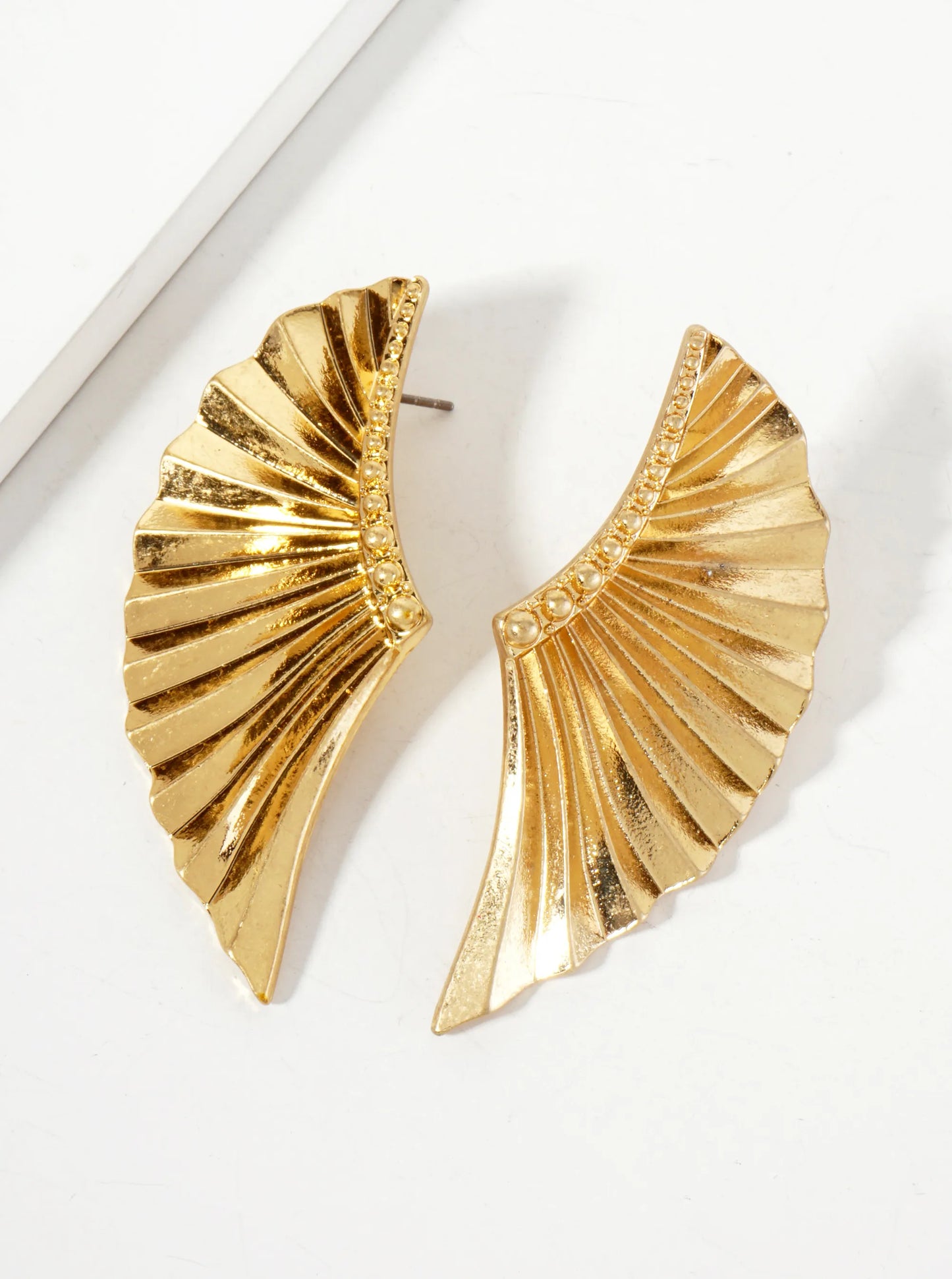 Textured Metal Angels Wings Statement Earrings With-Titanium-Post