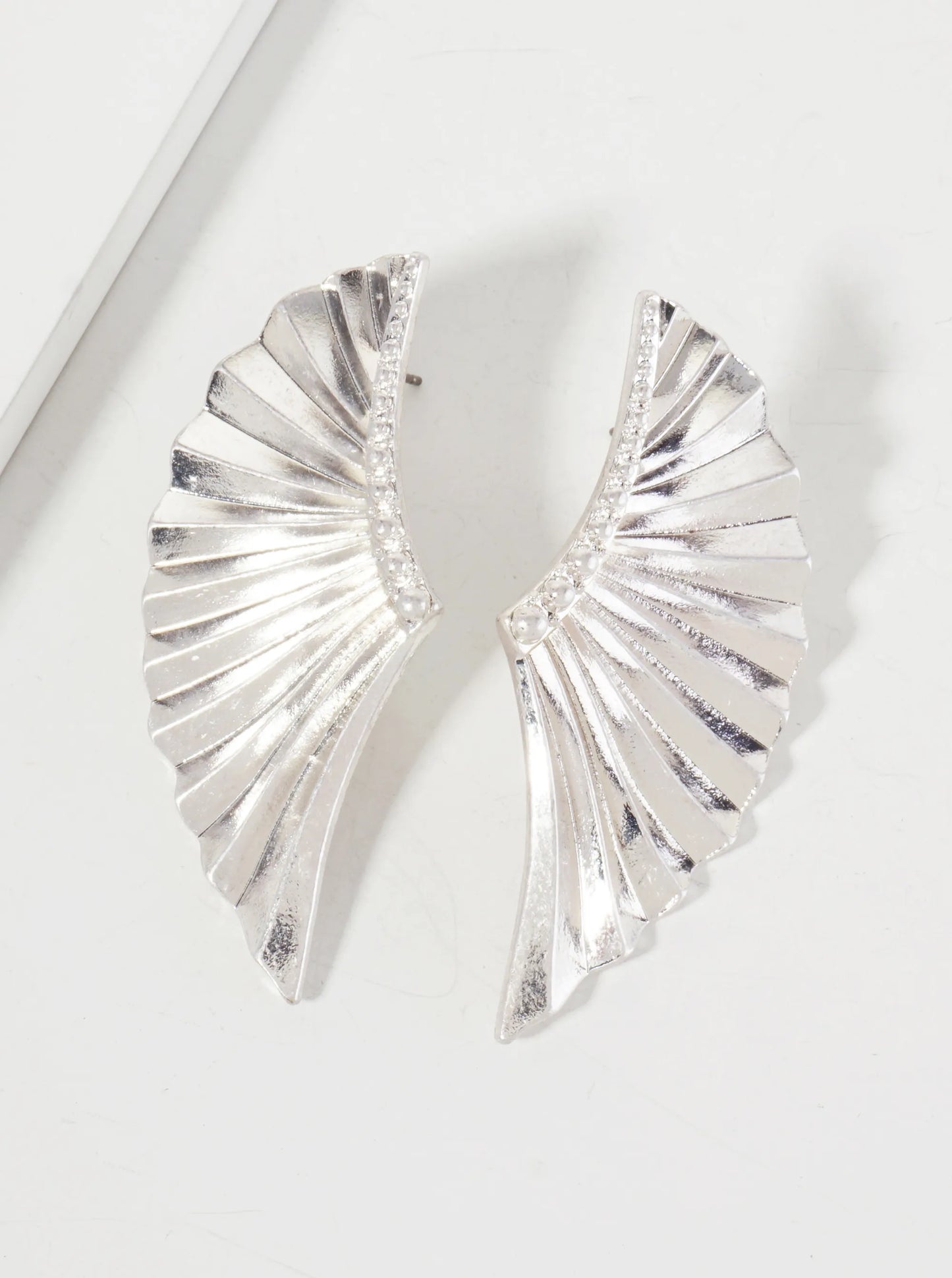 Textured Metal Angels Wings Statement Earrings With-Titanium-Post