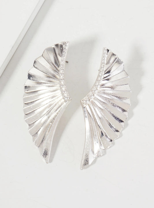 Textured Metal Angels Wings Statement Earrings With-Titanium-Post