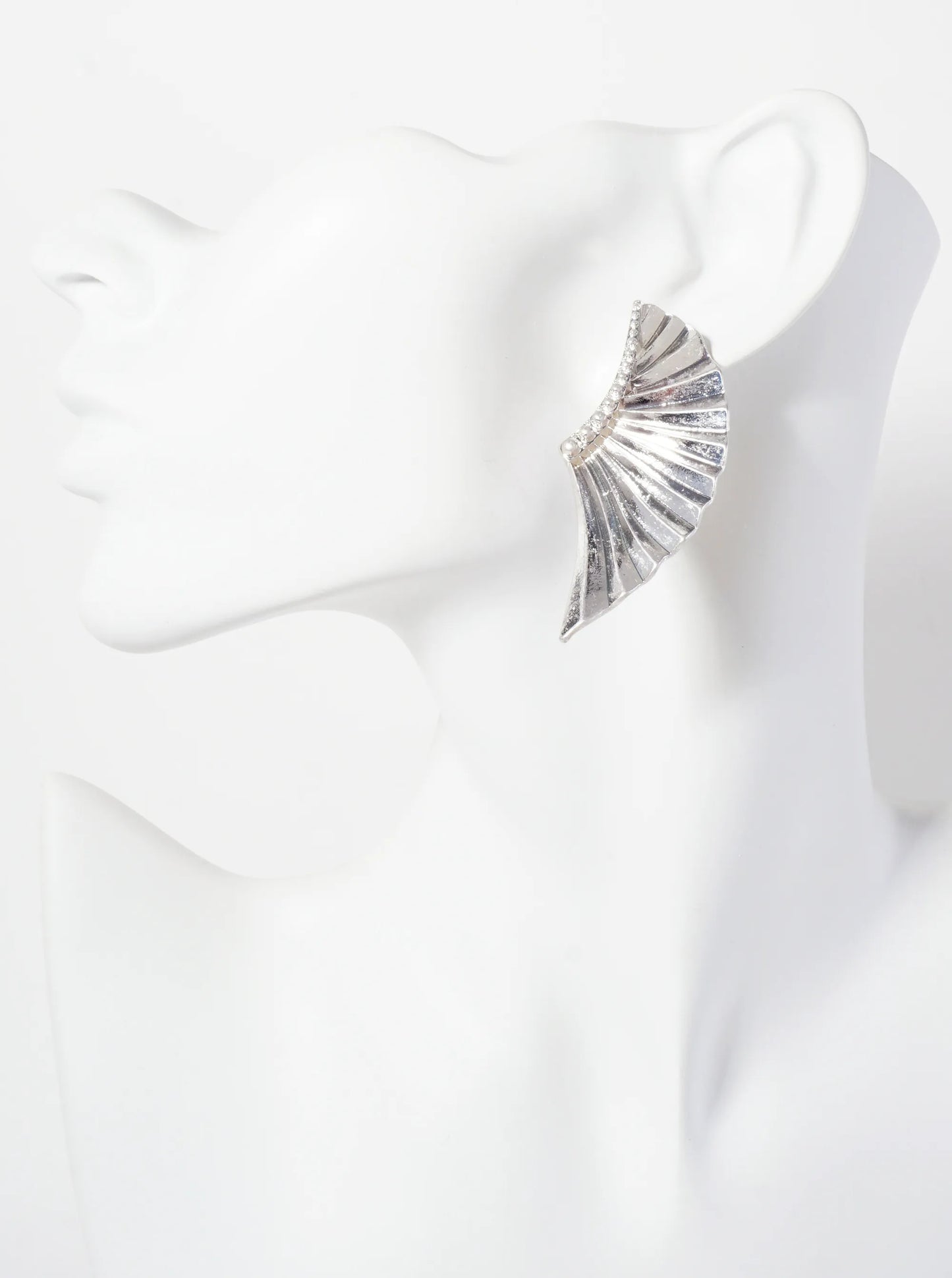 Textured Metal Angels Wings Statement Earrings With-Titanium-Post