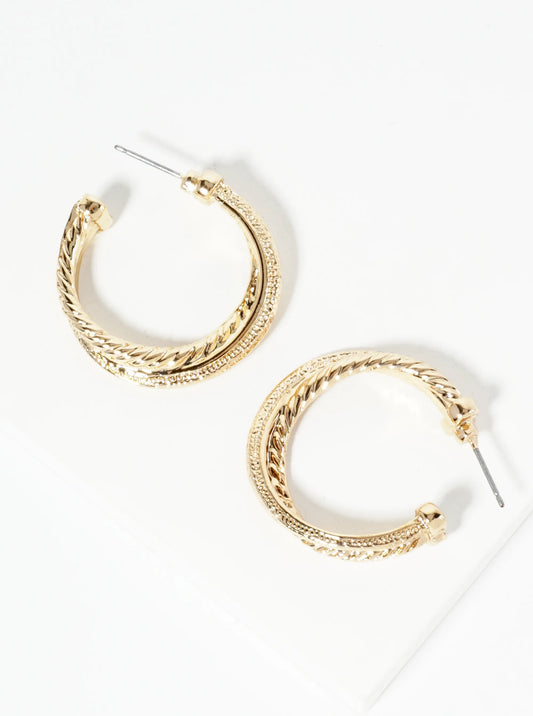 Textured Metal Crossover 30mm Open Hoop Earrings