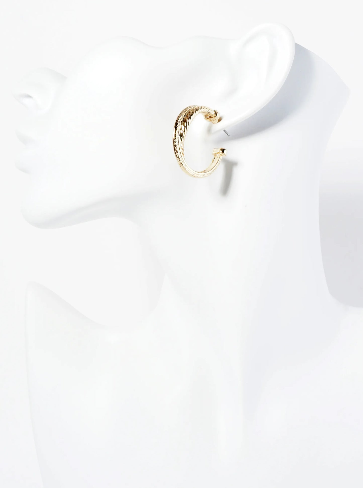 Textured Metal Crossover 30mm Open Hoop Earrings