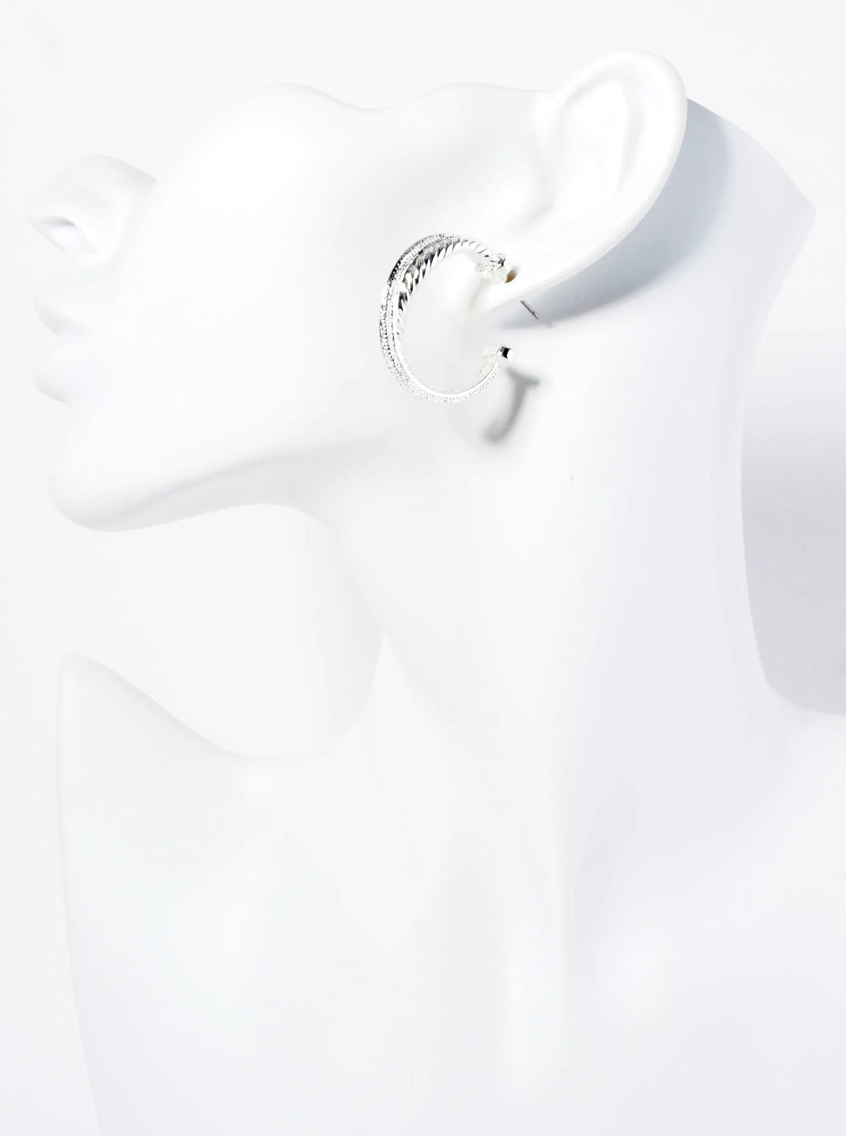 Textured Metal Crossover 30mm Open Hoop Earrings