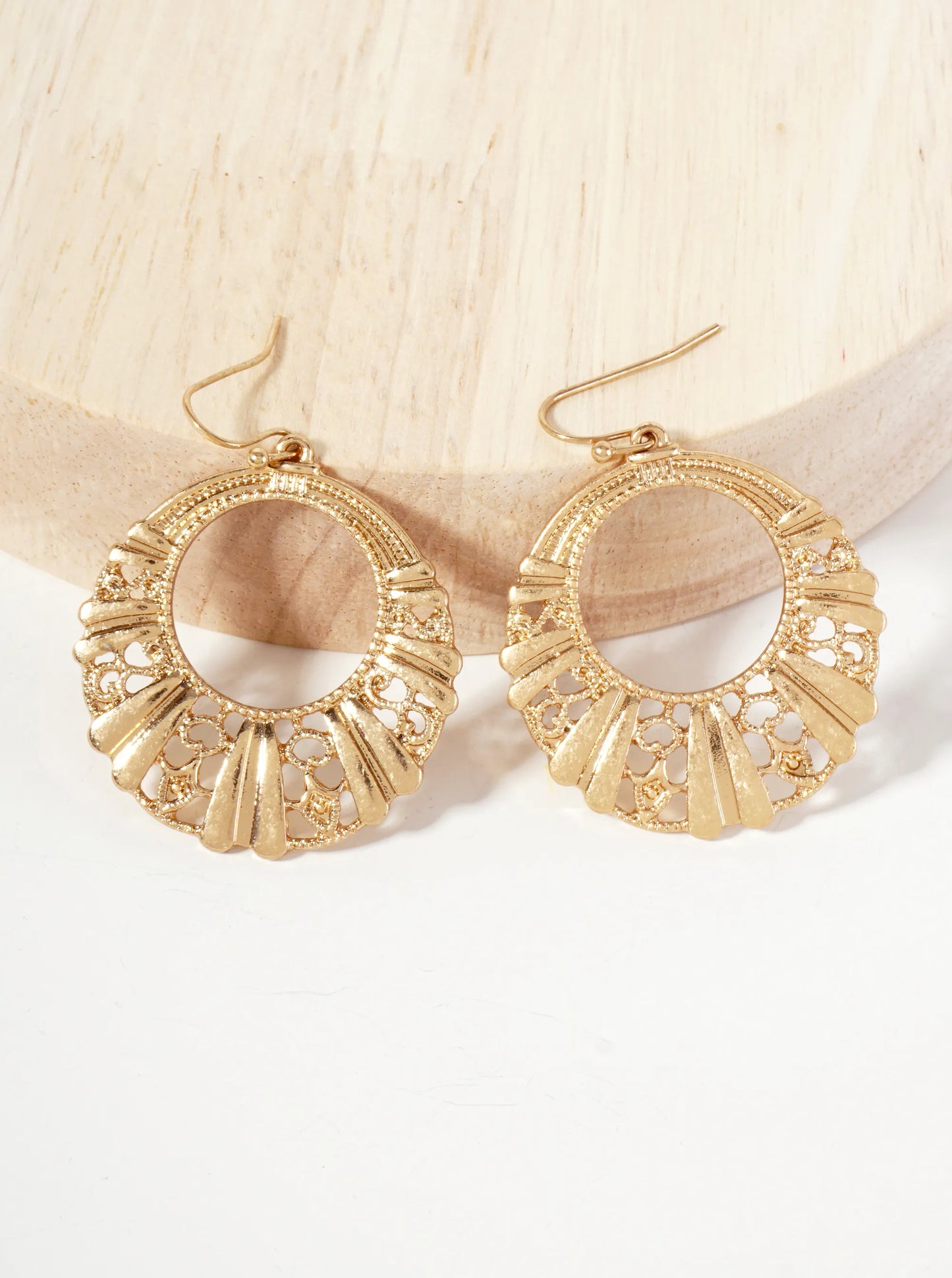 Textured Metal Cutout Circle Dangle Drop Earrings