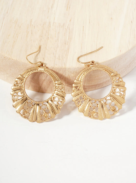 Textured Metal Cutout Circle Dangle Drop Earrings