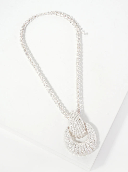 Textured Metal Doorknocker Design Pendant 16-inch Interwoven Chain Necklace
