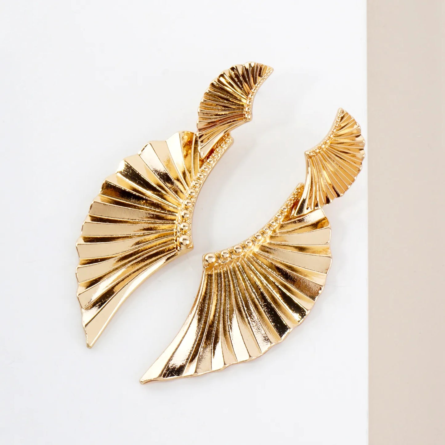 Textured Metal Double Angel-Wing Statement Earrings With-Titanium-Post