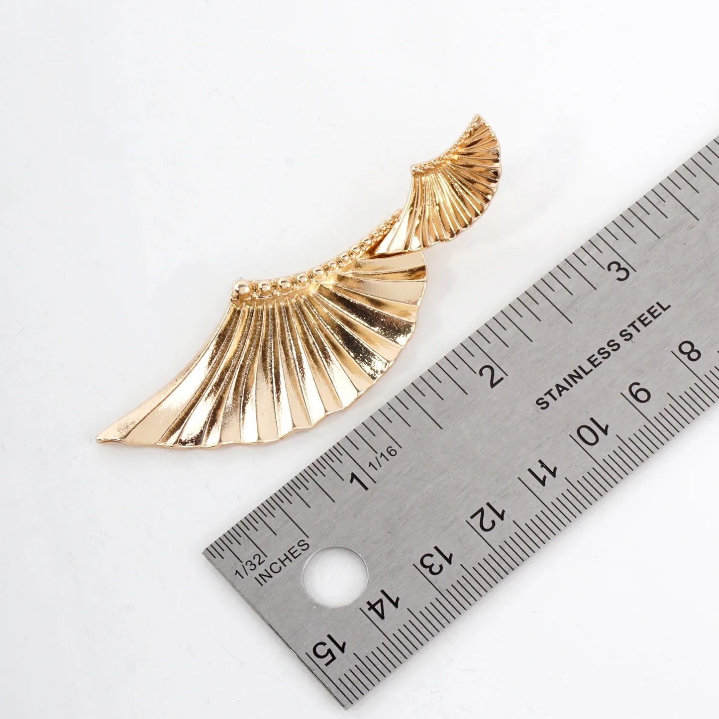 Textured Metal Double Angel-Wing Statement Earrings With-Titanium-Post