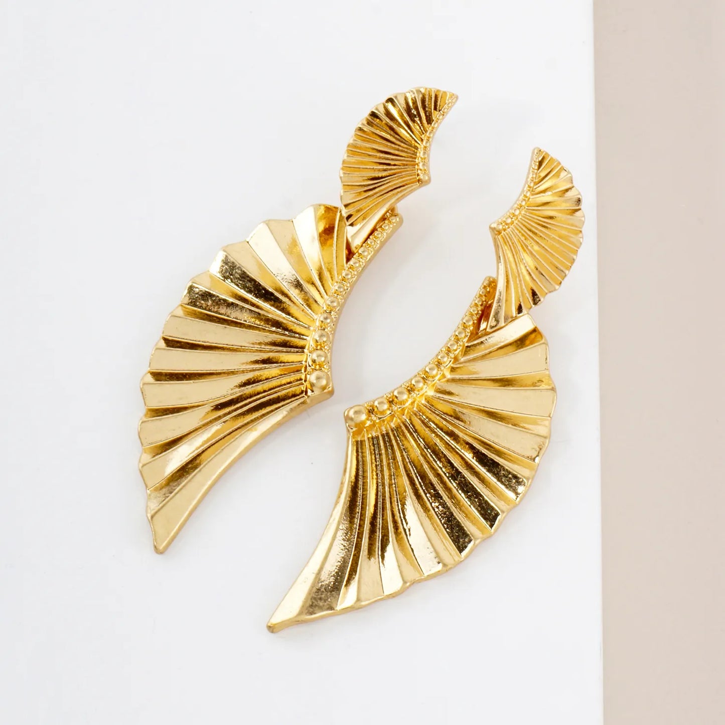 Textured Metal Double Angel-Wing Statement Earrings With-Titanium-Post