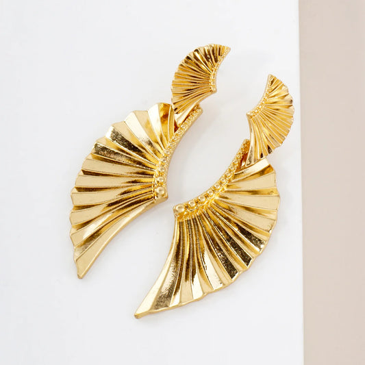 Textured Metal Double Angel-Wing Statement Earrings With-Titanium-Post