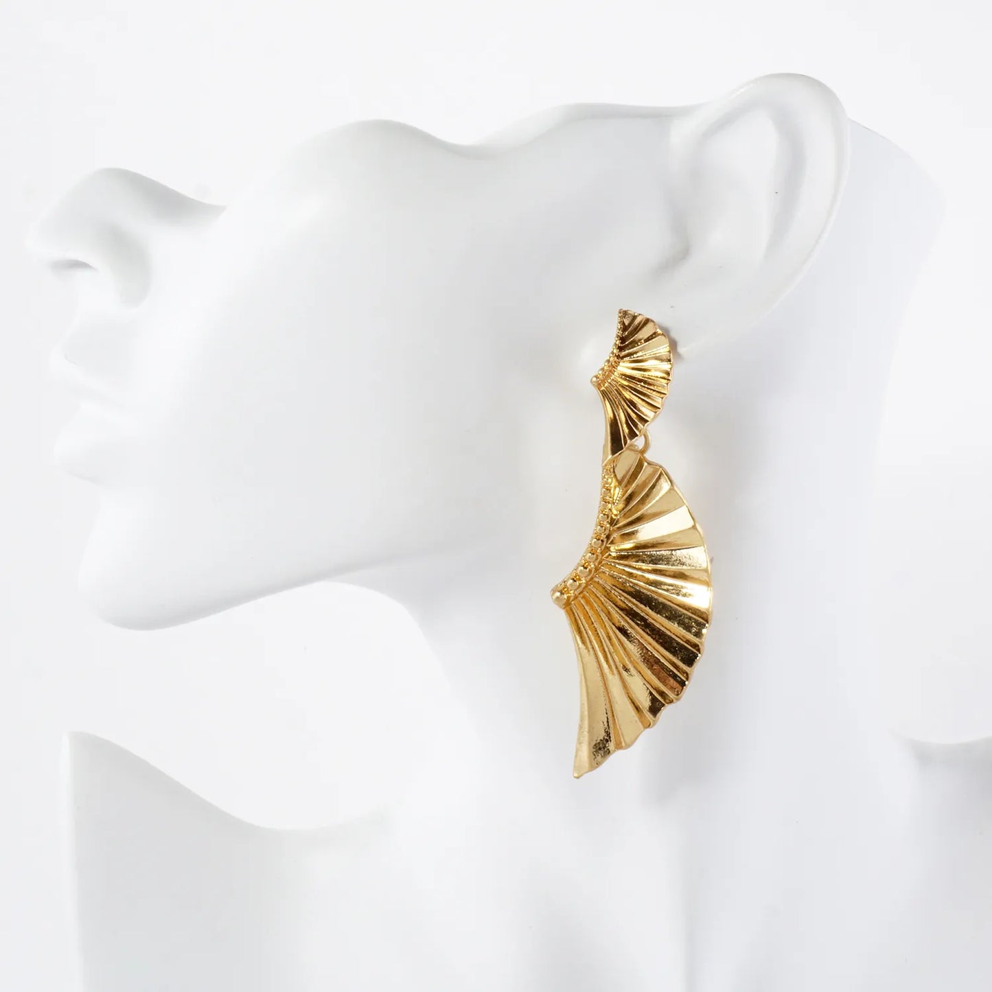 Textured Metal Double Angel-Wing Statement Earrings With-Titanium-Post