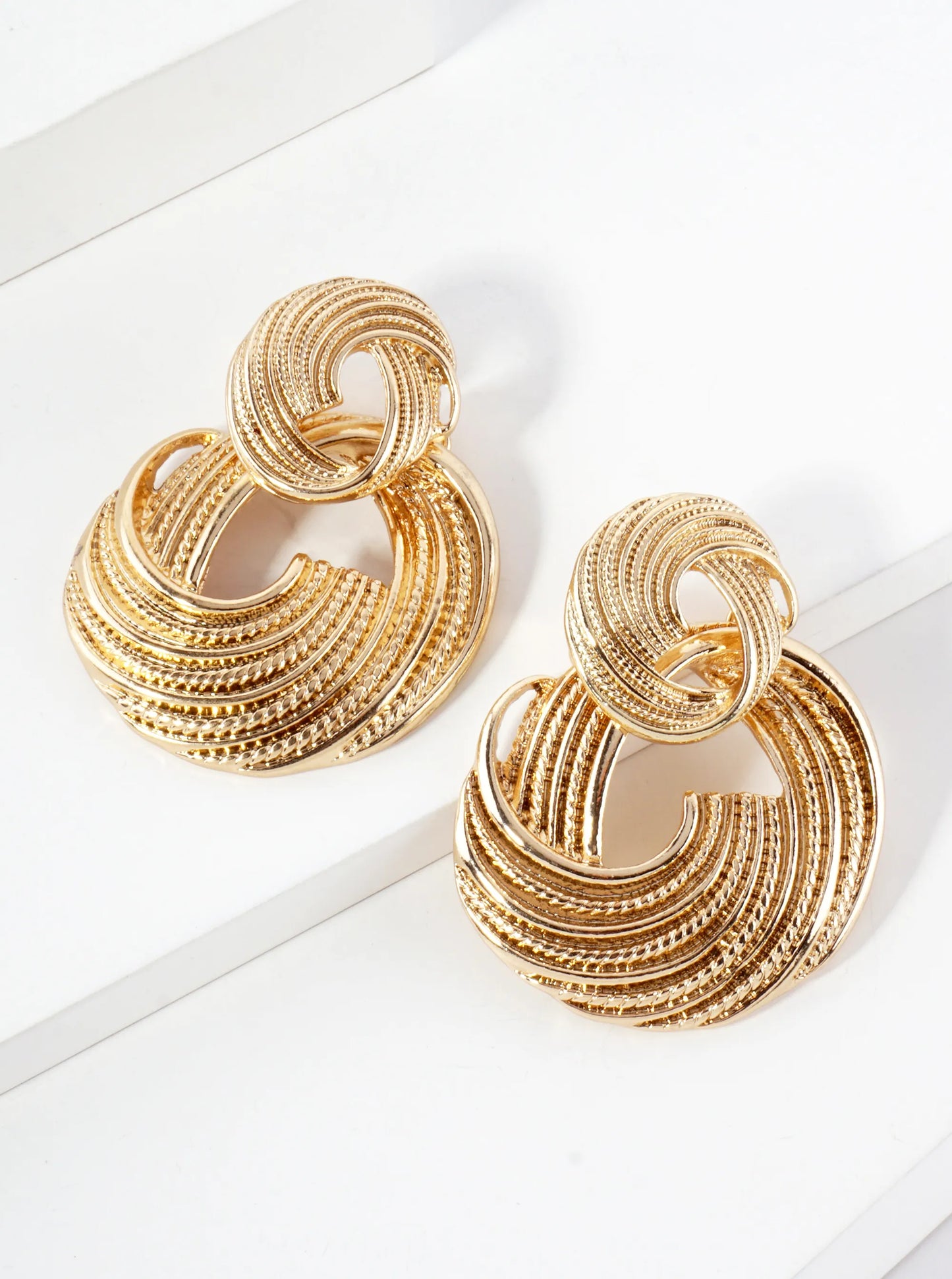 Textured Metal Double Circle Drop Dangle Earrings With-Titanium-Post