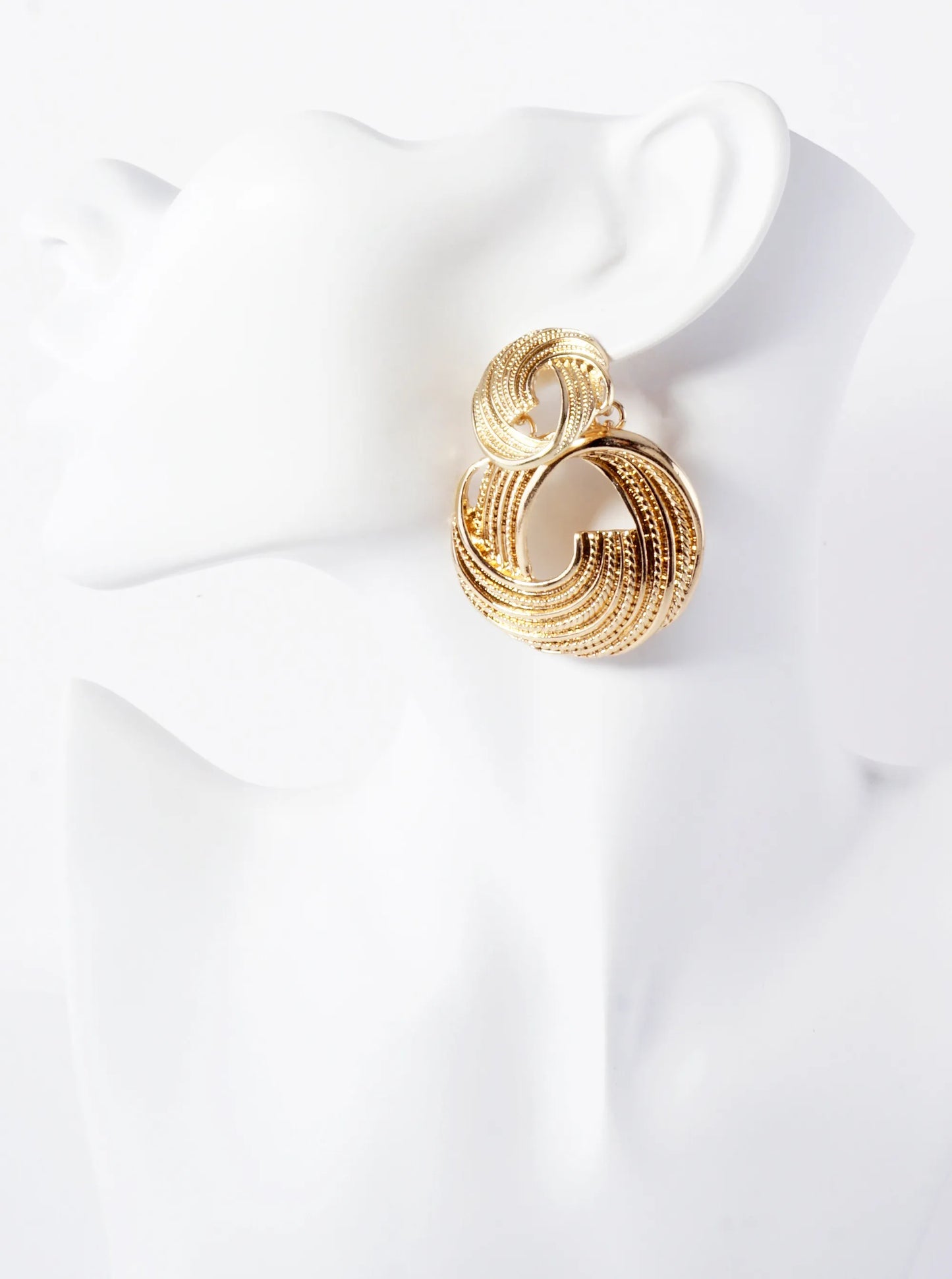 Textured Metal Double Circle Drop Dangle Earrings With-Titanium-Post