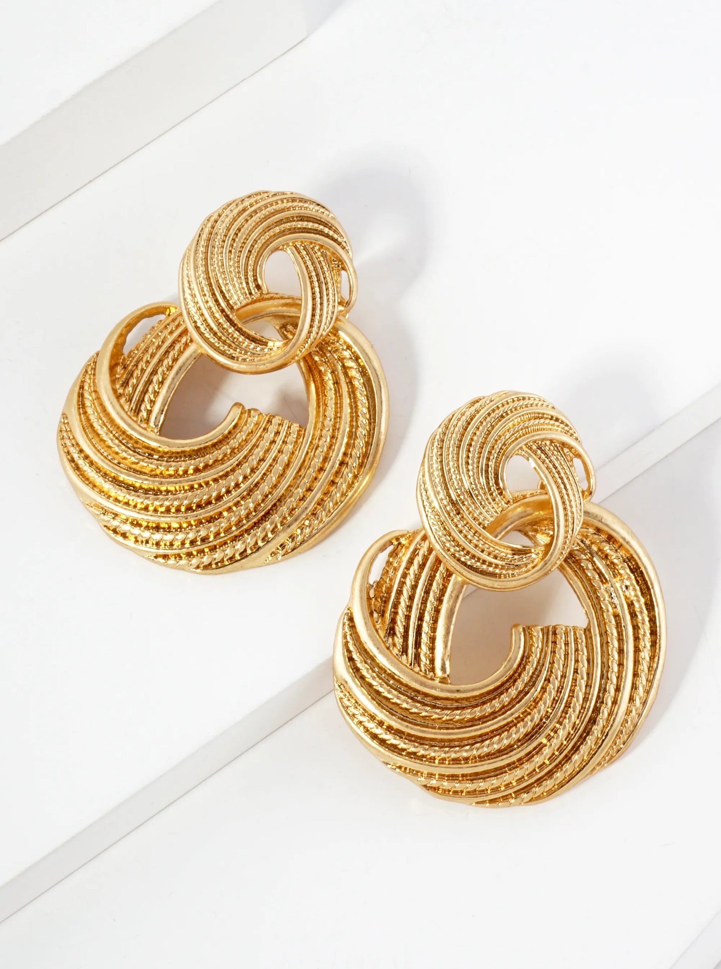 Textured Metal Double Circle Drop Dangle Earrings With-Titanium-Post