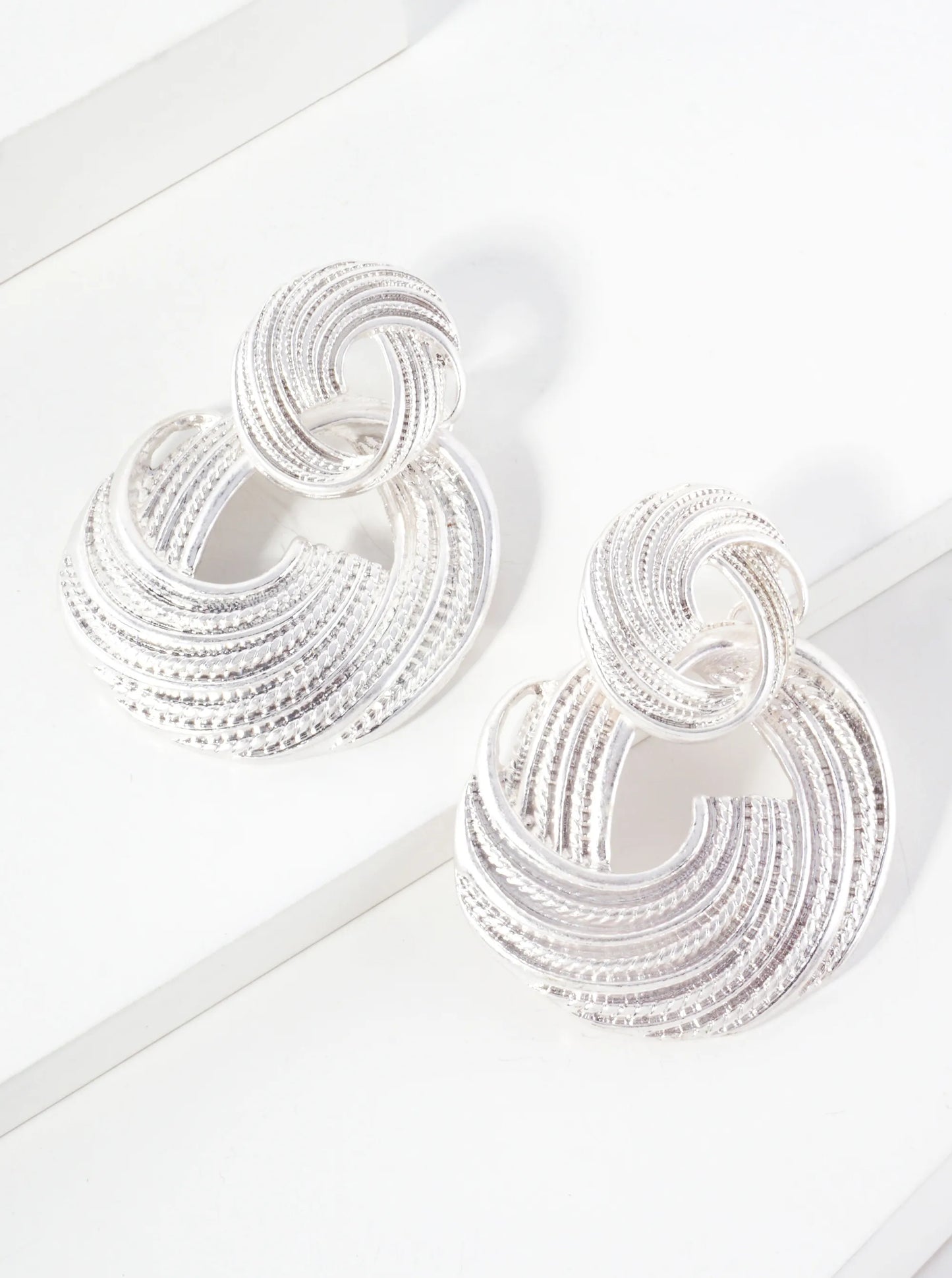 Textured Metal Double Circle Drop Dangle Earrings With-Titanium-Post