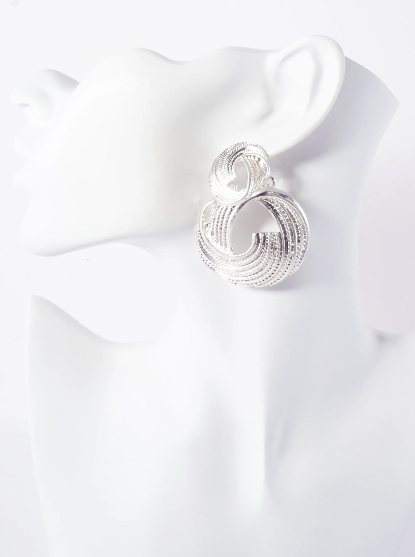 Textured Metal Double Circle Drop Dangle Earrings With-Titanium-Post