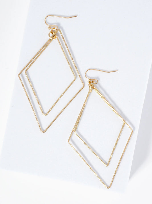 Textured Metal Double Diamond Shape Dangle Earrings