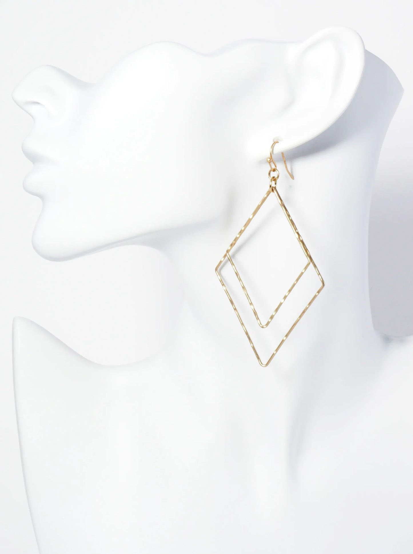 Textured Metal Double Diamond Shape Dangle Earrings