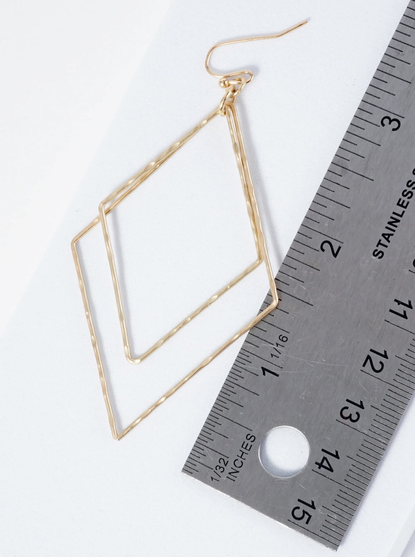 Textured Metal Double Diamond Shape Dangle Earrings