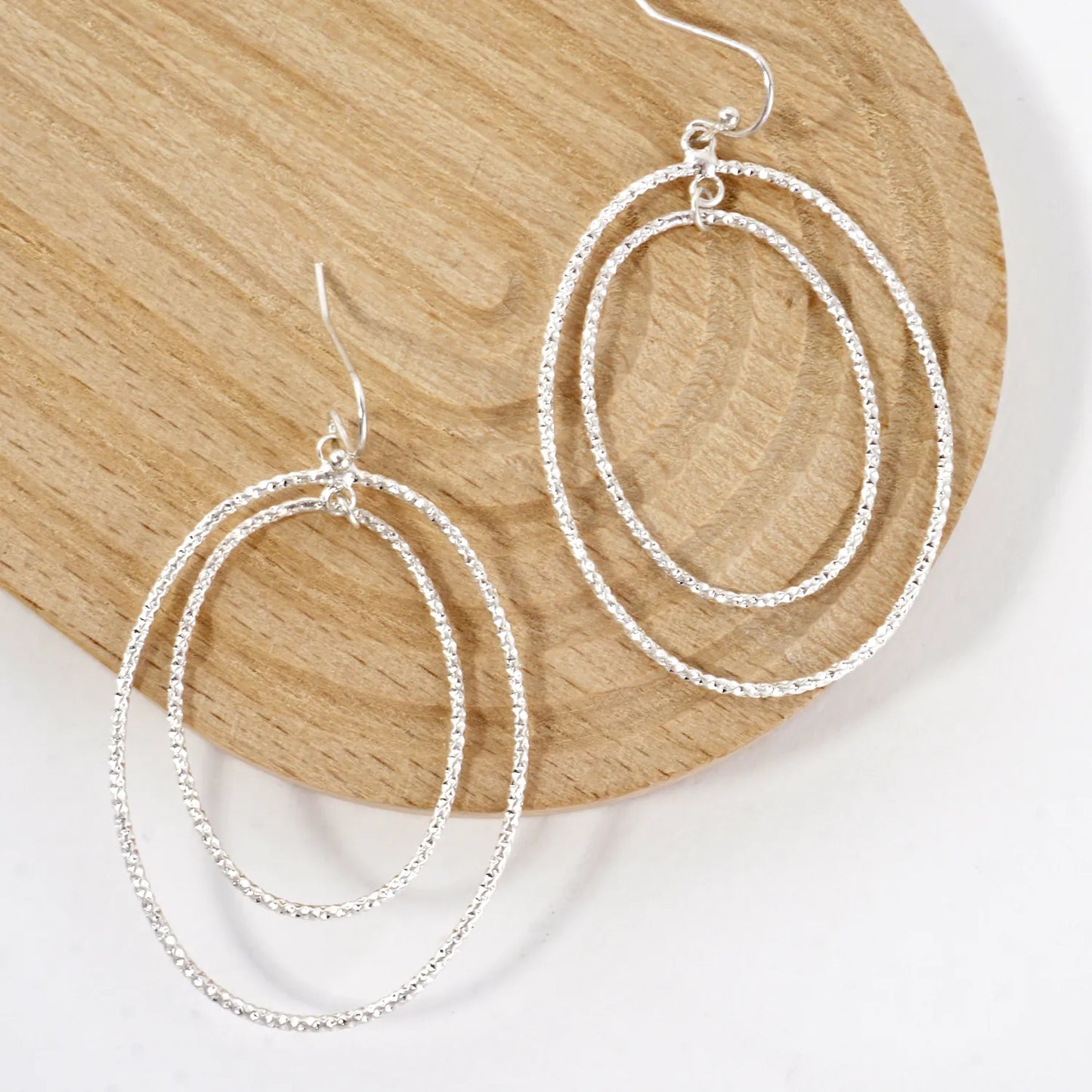 Textured Metal Double Oval Dangle Earrings