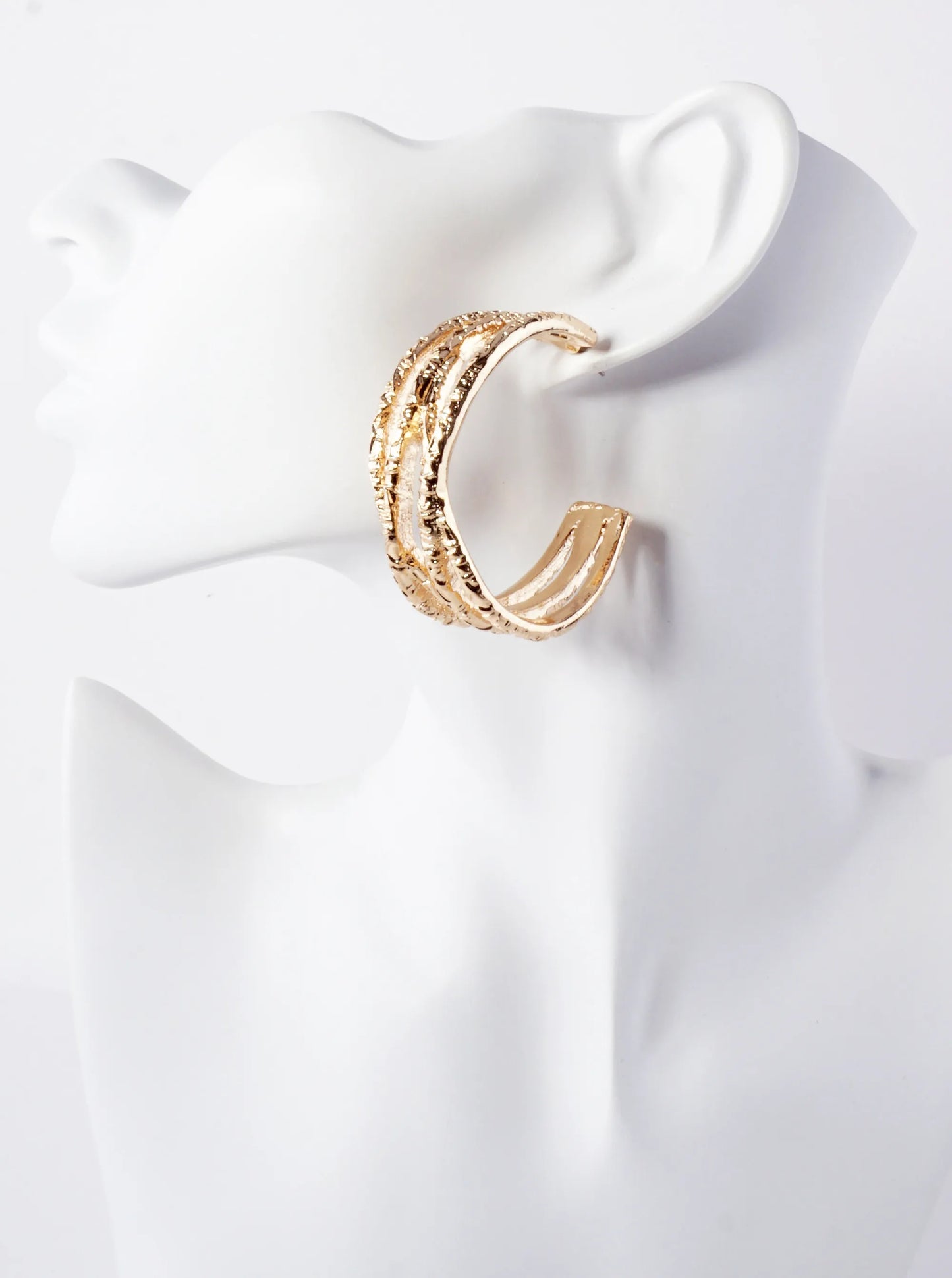 Textured Metal Double X Design 45mm Chunky Hoop Earrings With-Titanium-Post