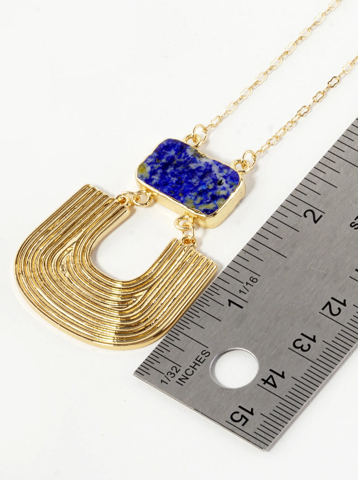 Textured Metal Drop Semi-Precious Natural Stone Pendant Long Necklace Set With Earrings