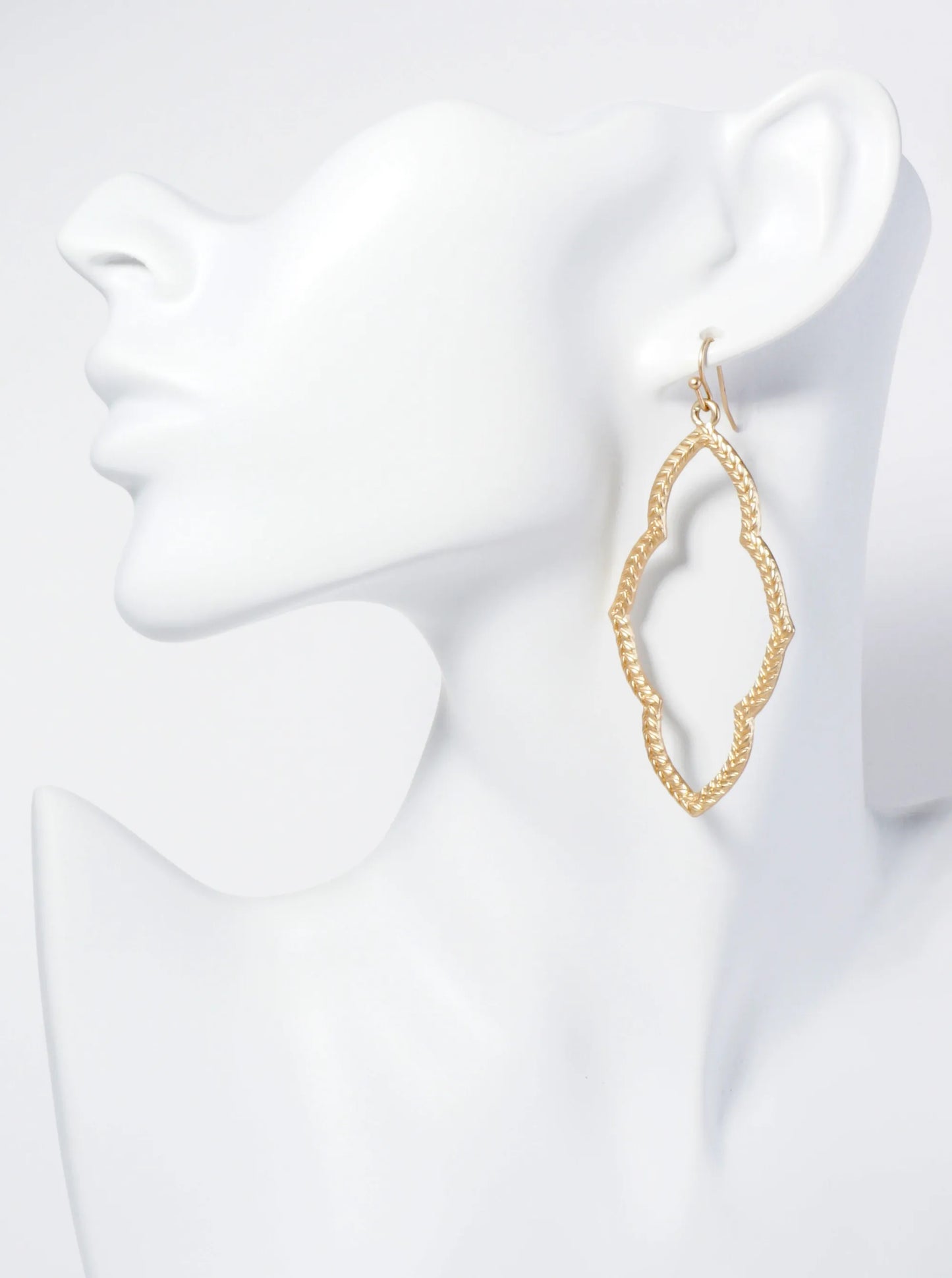 Textured Metal Elongated Quatrefoil Drop Dangle Earrings