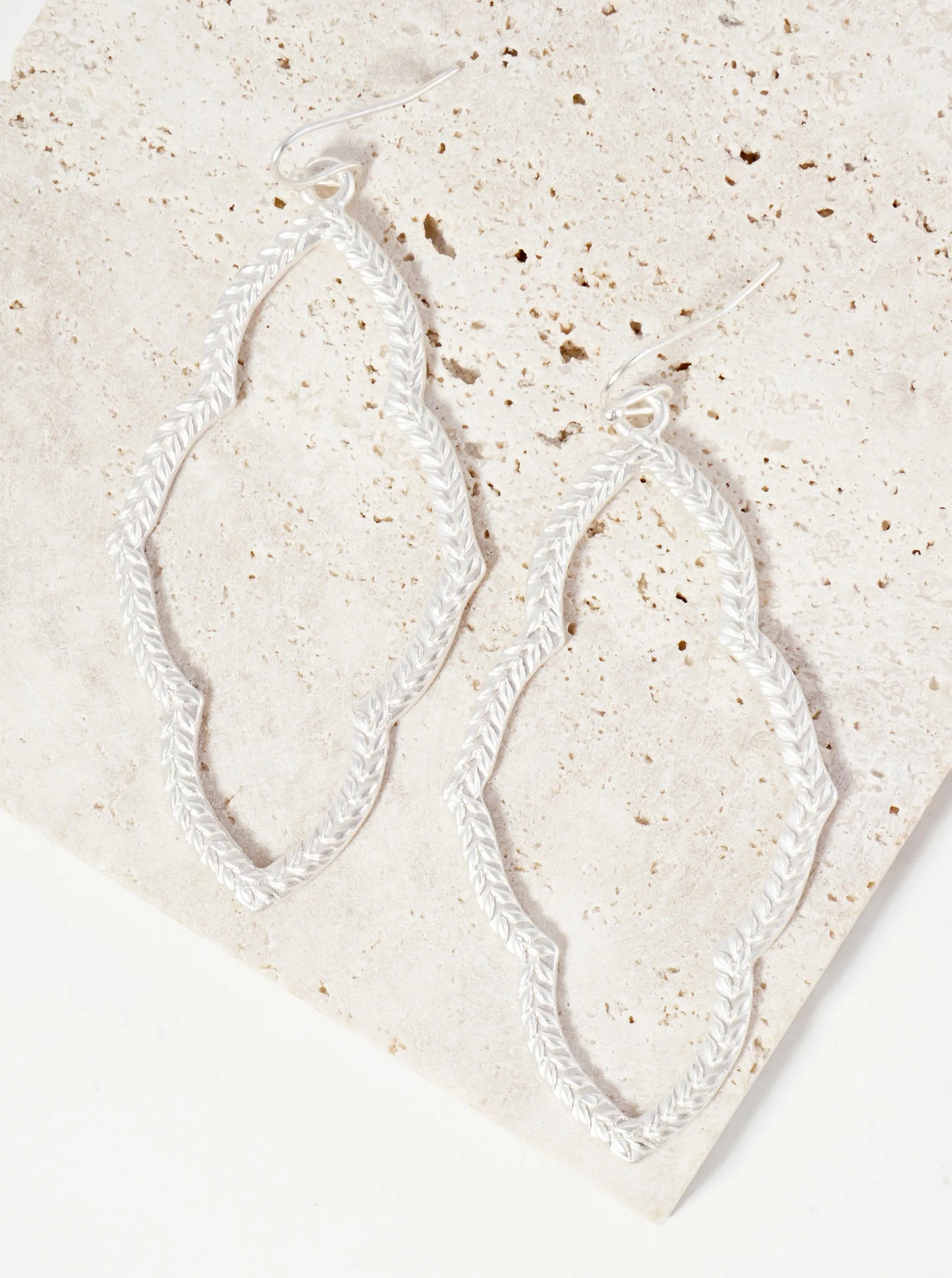 Textured Metal Elongated Quatrefoil Drop Dangle Earrings