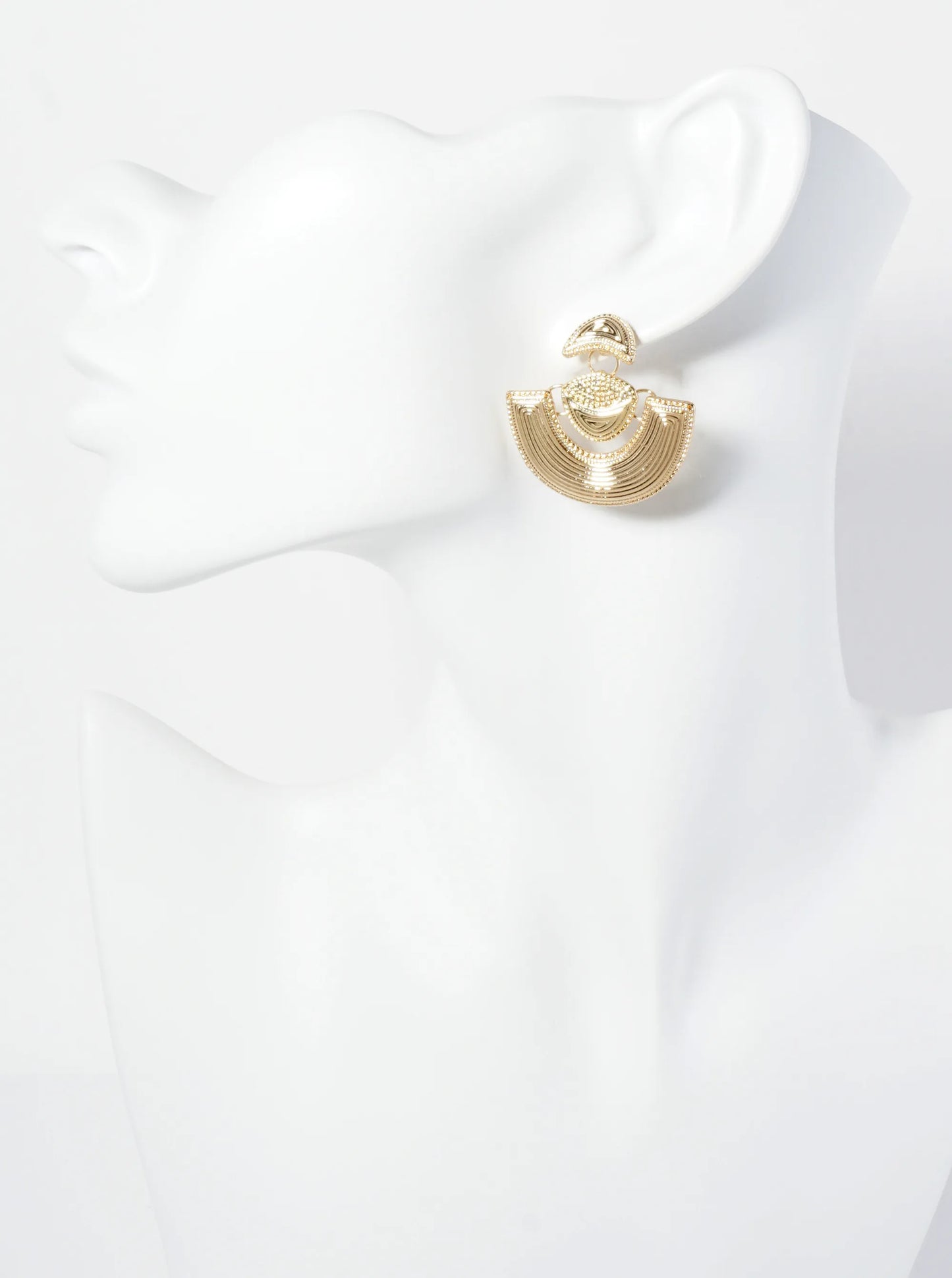 Textured Metal Fan Shape Dangle Post Earrings