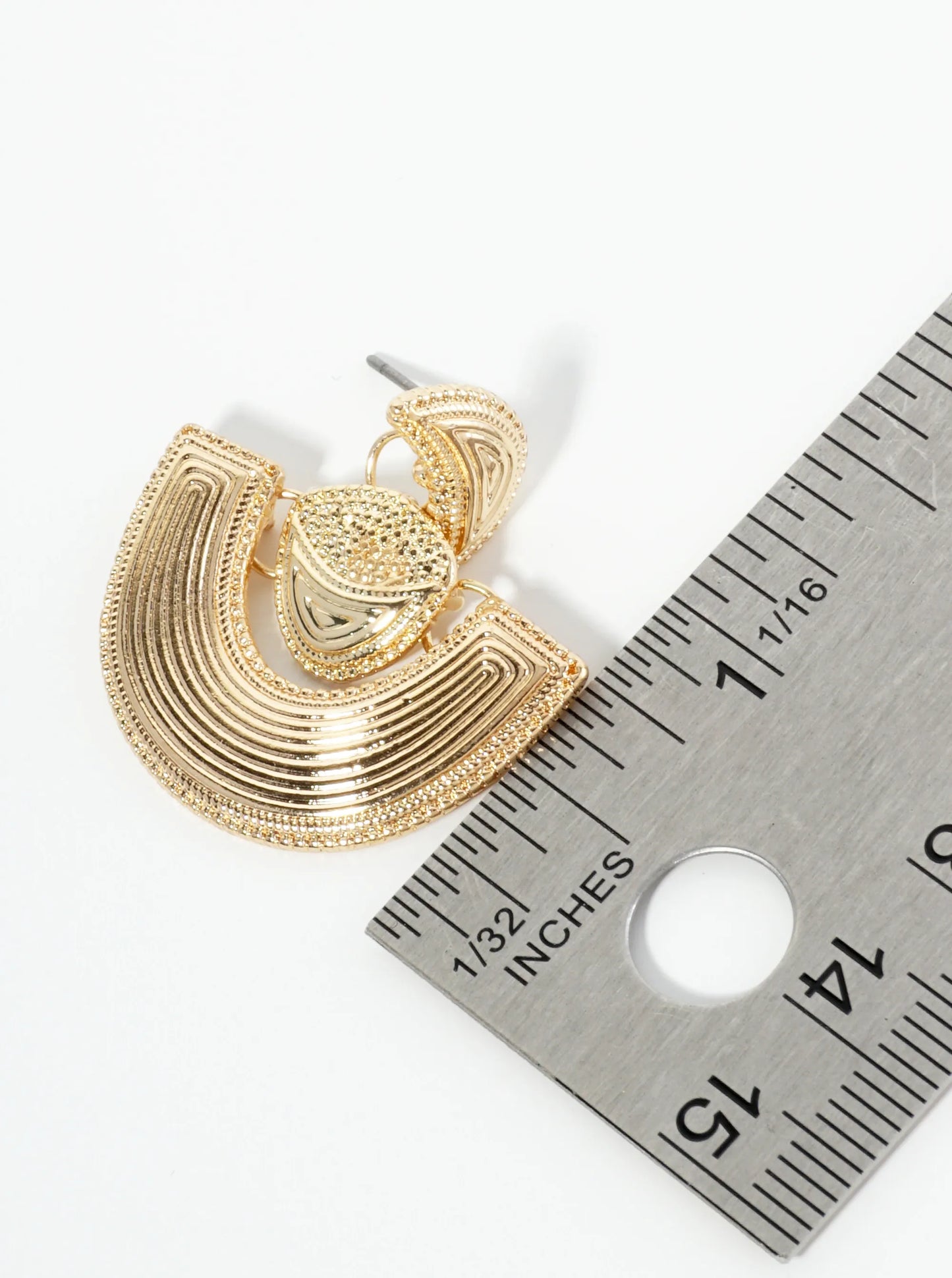 Textured Metal Fan Shape Dangle Post Earrings