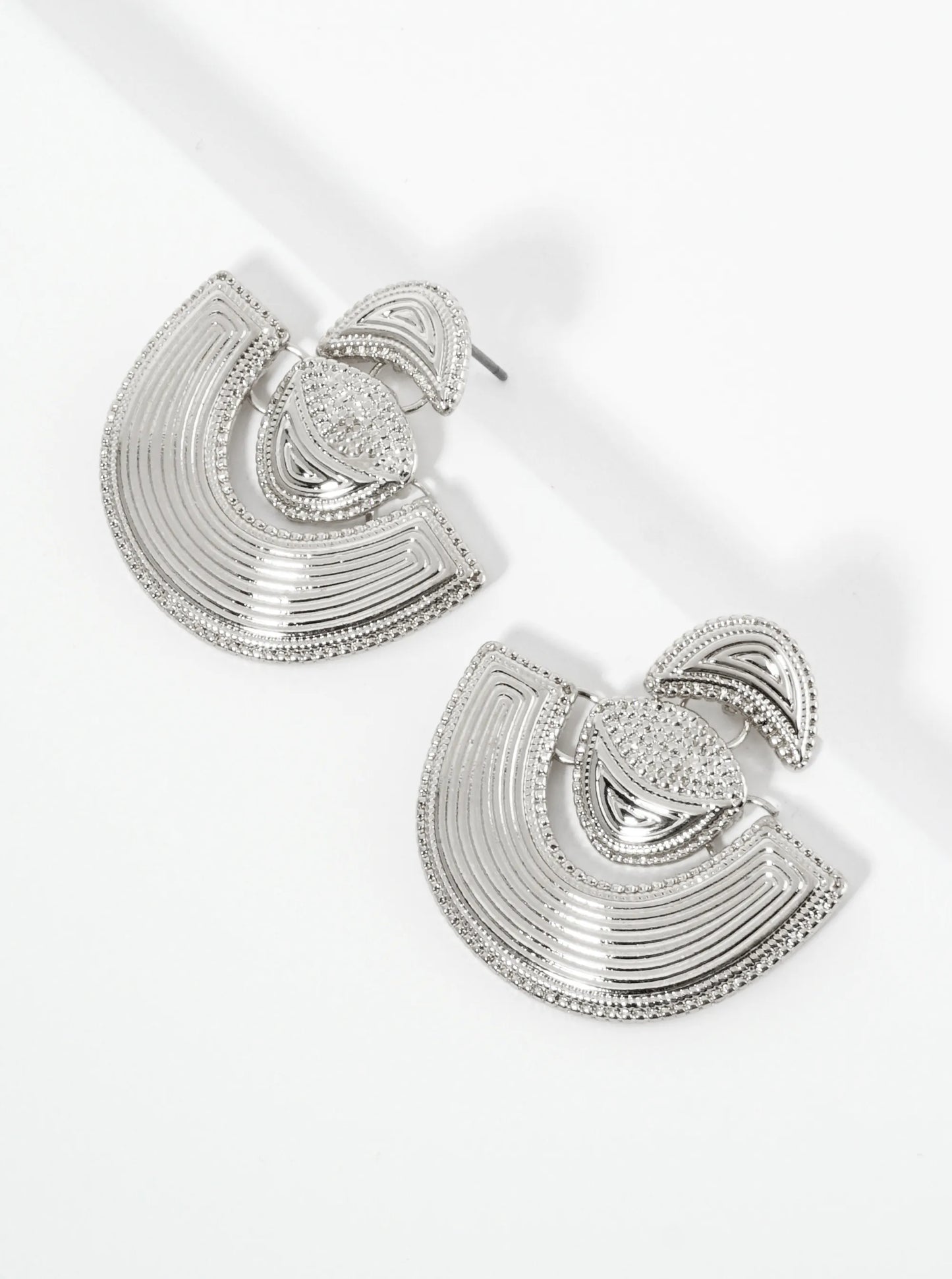 Textured Metal Fan Shape Dangle Post Earrings