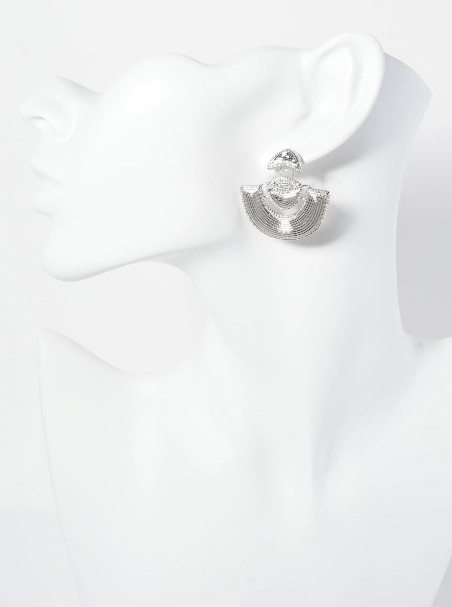 Textured Metal Fan Shape Dangle Post Earrings