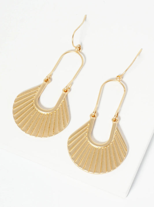 Textured Metal Fan Shape Geometric Dangle Earrings