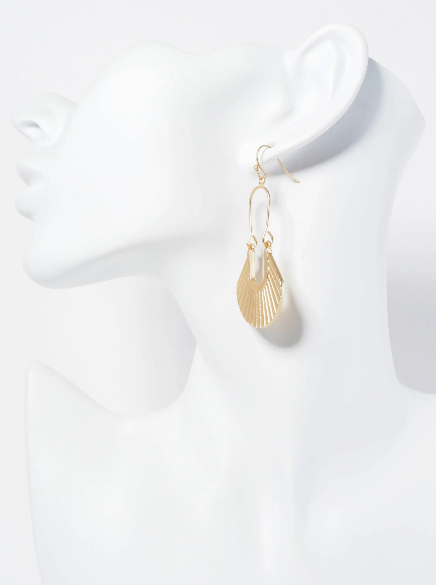 Textured Metal Fan Shape Geometric Dangle Earrings
