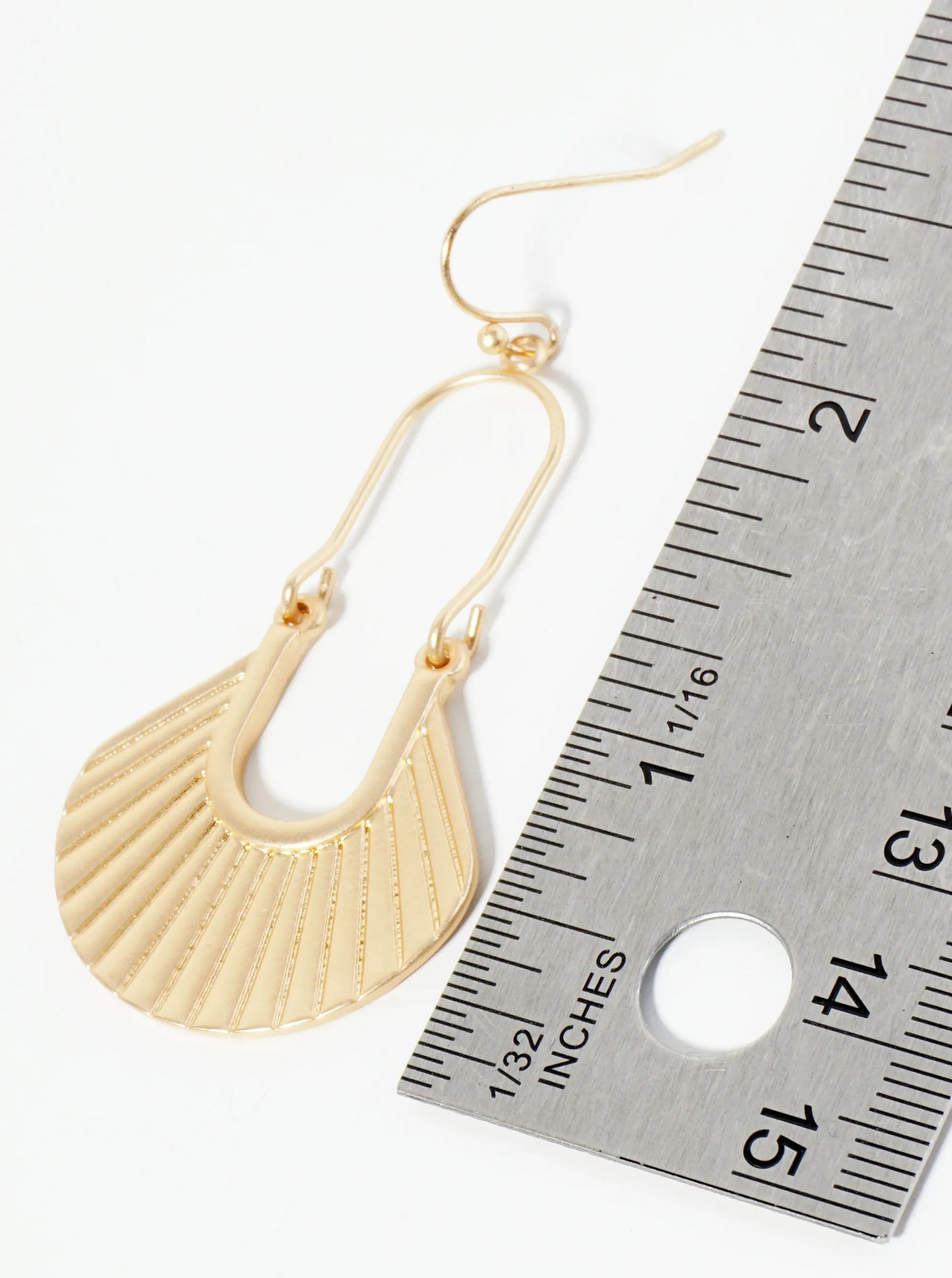 Textured Metal Fan Shape Geometric Dangle Earrings