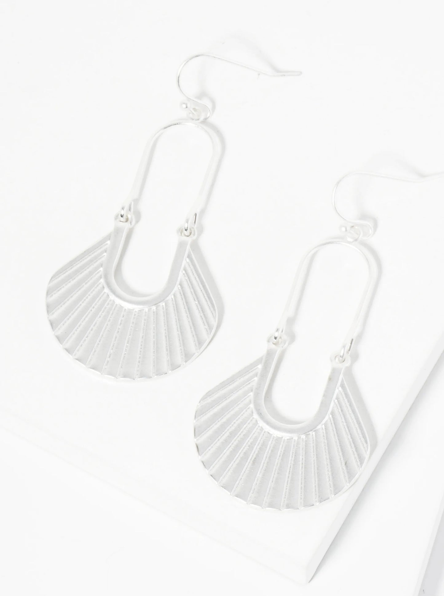 Textured Metal Fan Shape Geometric Dangle Earrings
