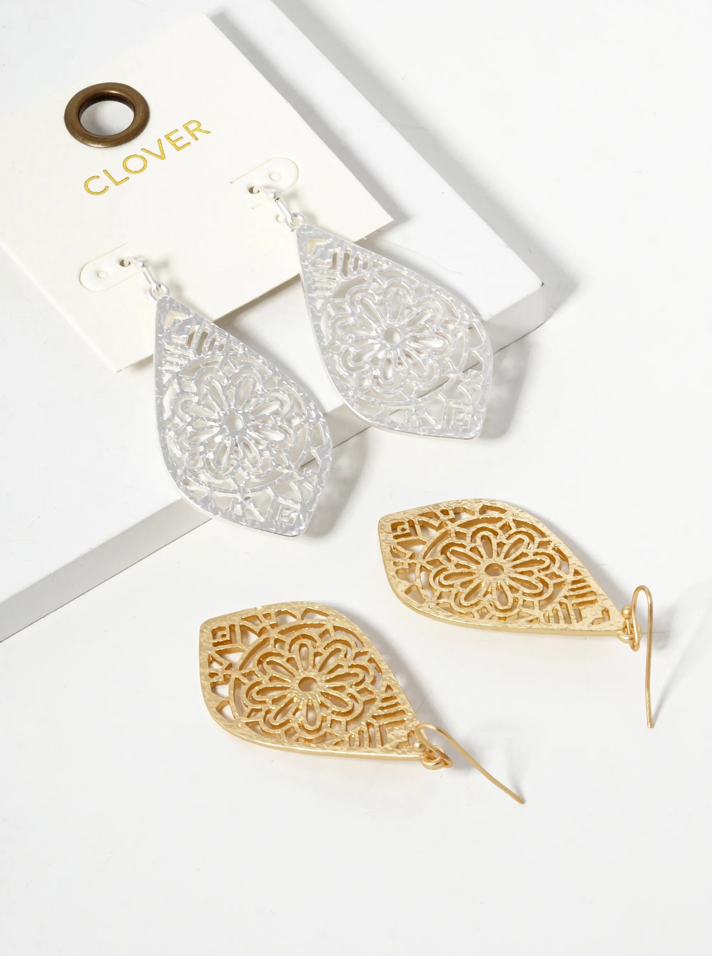 Textured Metal Filigree Dangle Drop Earrings