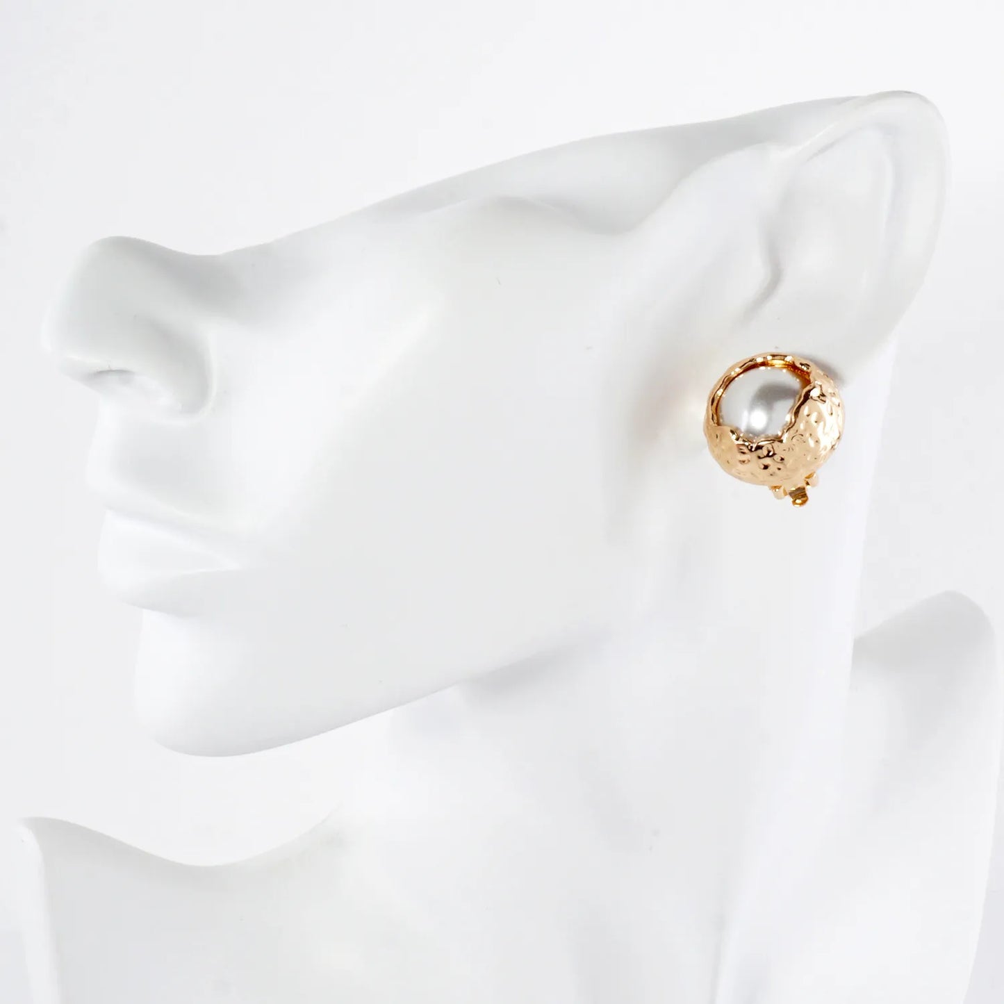 Textured Metal Framed Pearl Clip-On Earrings