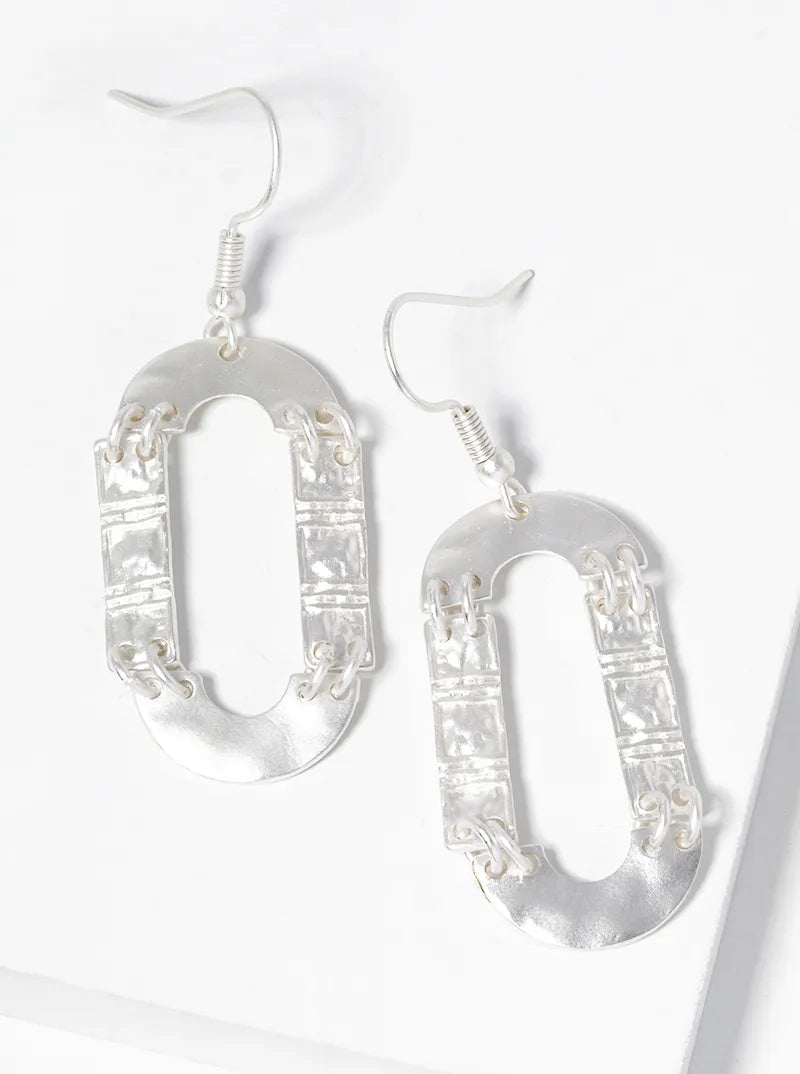 Textured Metal Geometric Shape Dangle Drop Earrings