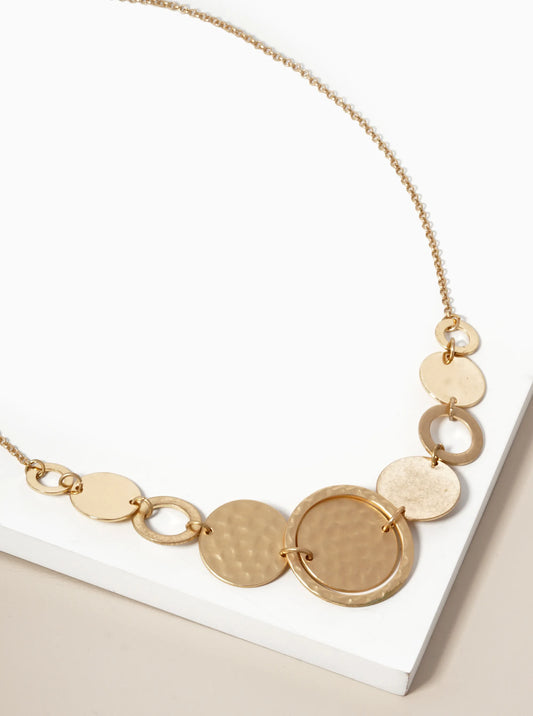 Textured Metal Graduated Multi-Circle Pendant Necklace