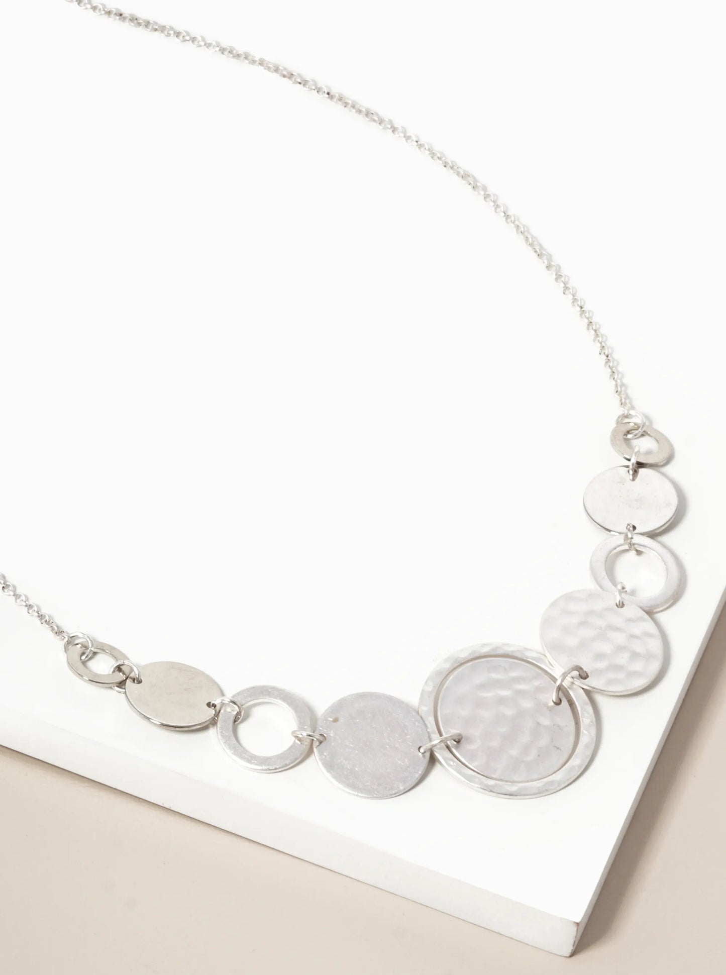 Textured Metal Graduated Multi-Circle Pendant Necklace