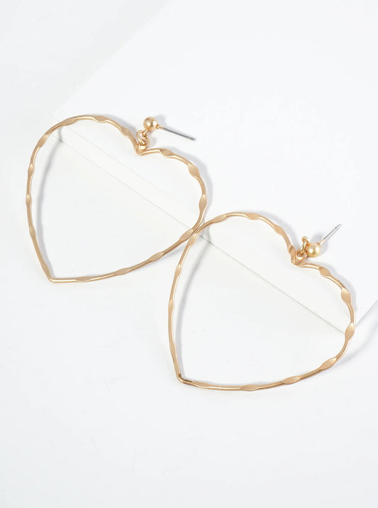 Textured Metal Heart Drop Post Earrings