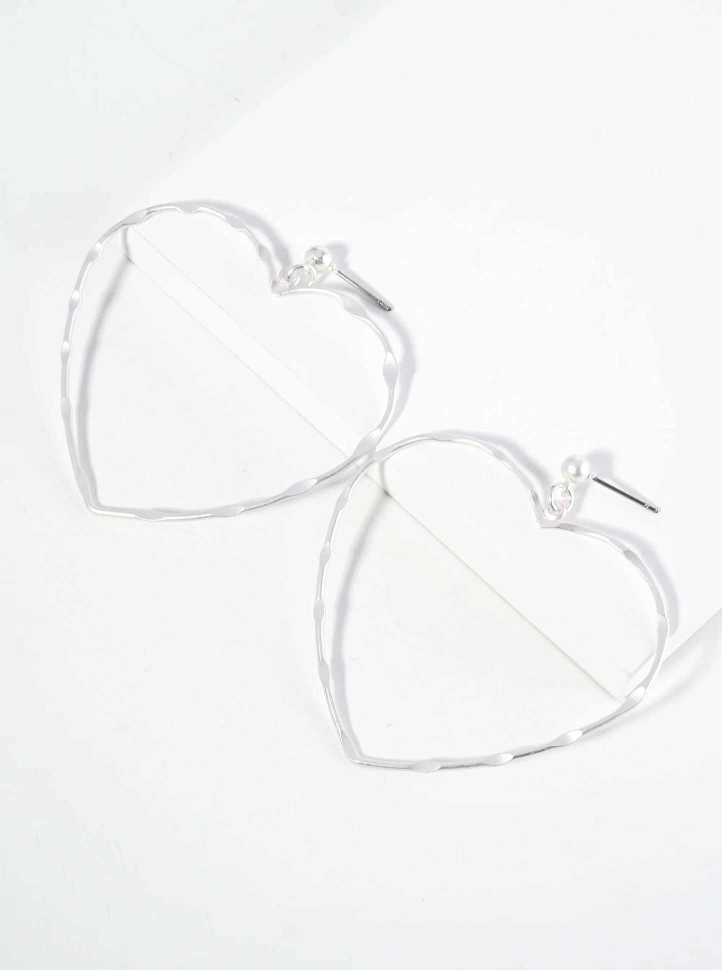 Textured Metal Heart Drop Post Earrings