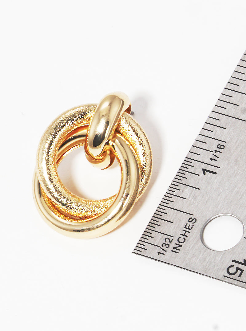 Textured Metal Interlocking Ring Door Knocker Post Earrings