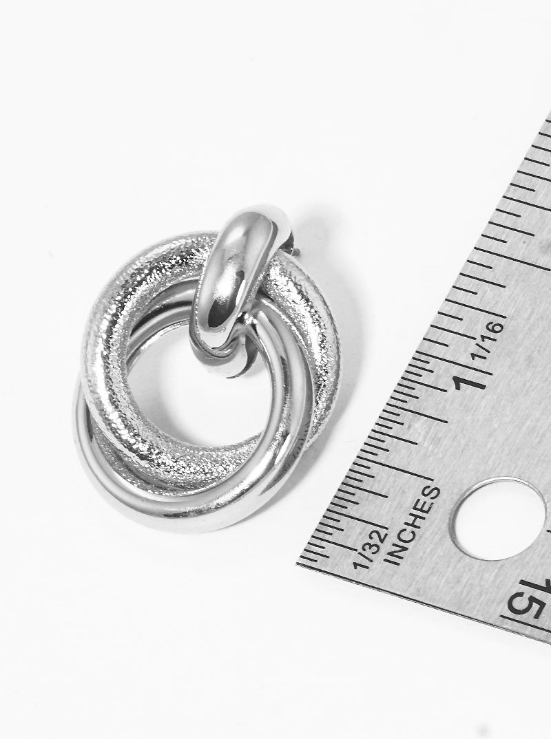 Textured Metal Interlocking Ring Door Knocker Post Earrings