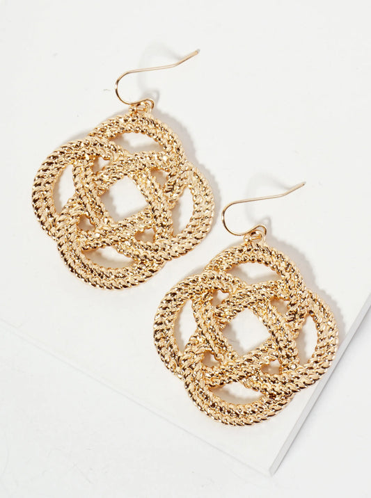 Textured Metal Interwoven Quatrefoil Dangle Drop Earrings