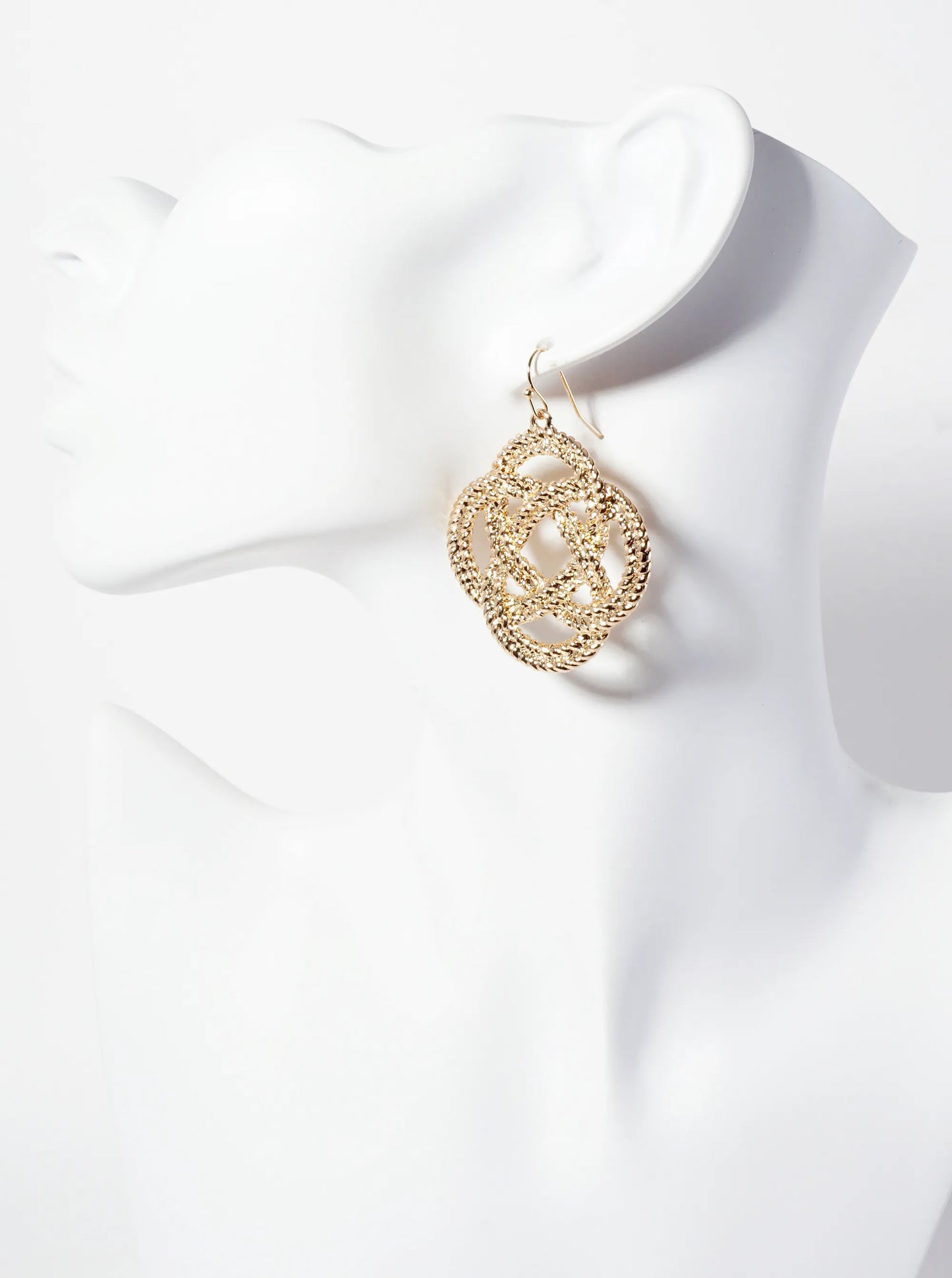 Textured Metal Interwoven Quatrefoil Dangle Drop Earrings